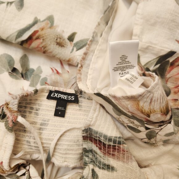 Brand New Linen Floral Ruched Mini Dress XS - Picture 7 of 7